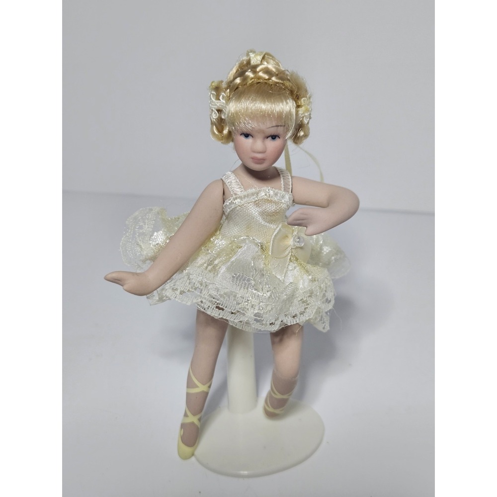 Vintage Miniature Porcelain Ballerina Doll Figurine Christmas Ornament w Stand